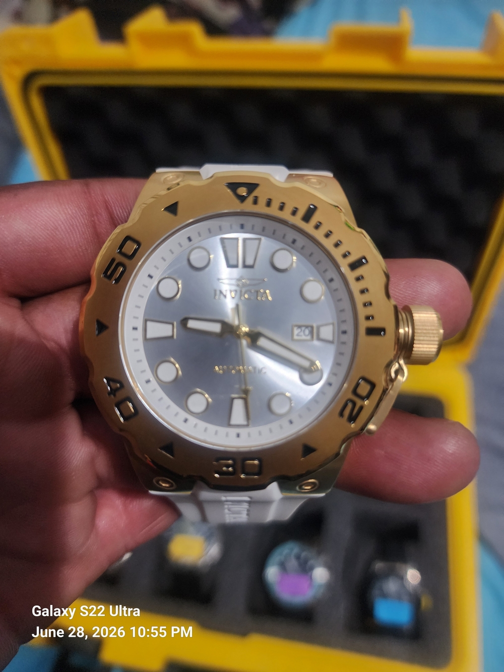 Invicta Gold-Tone Automatic Dive Watch with White Strap 50mm